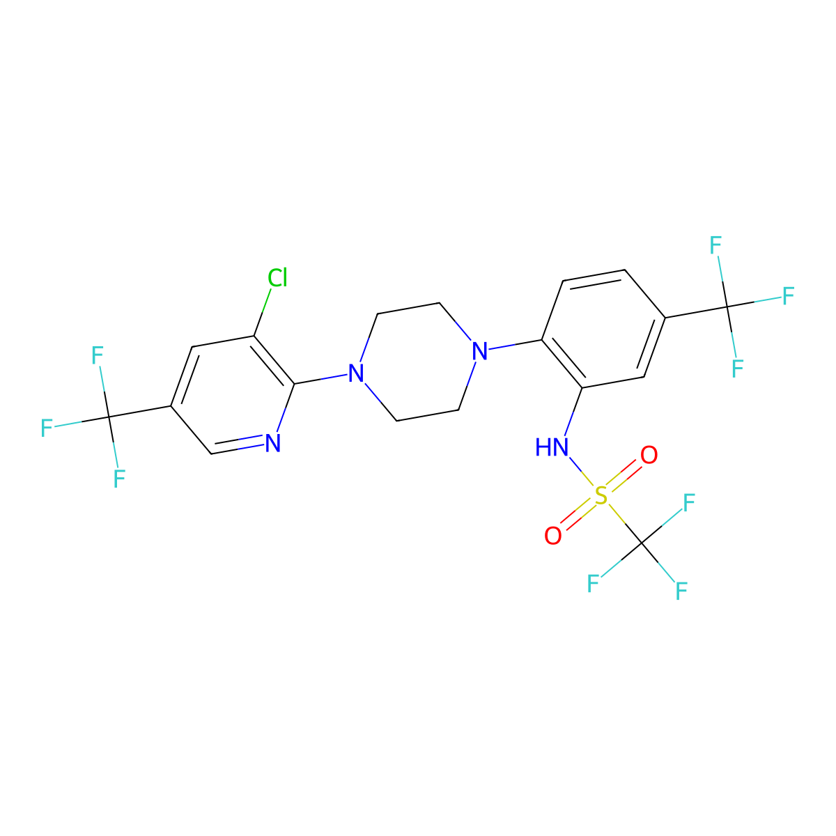 N-[2-{4-[3-chloro-5-(trifluoromethyl)-2-pyridinyl]piperazino}-5-(trifluoromethyl)phenyl](trifluoro)methanesulfonamide molecular structure, CAS 338411-86-2