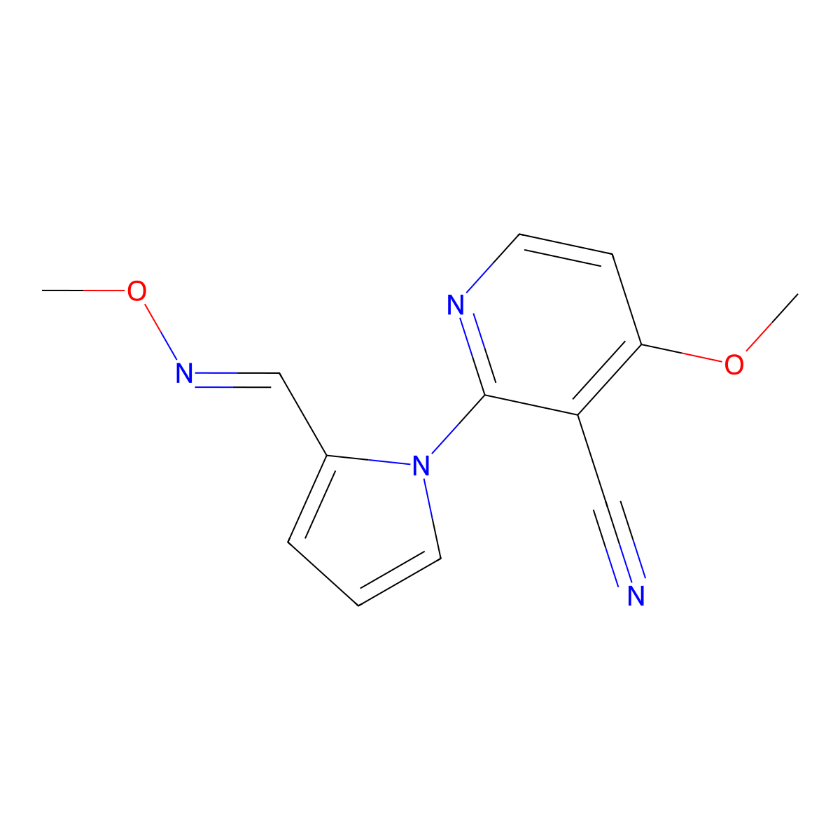 4-methoxy-2-{2-[(methoxyimino)methyl]-1H-pyrrol-1-yl}nicotinonitrile molecular structure, CAS 338411-87-3