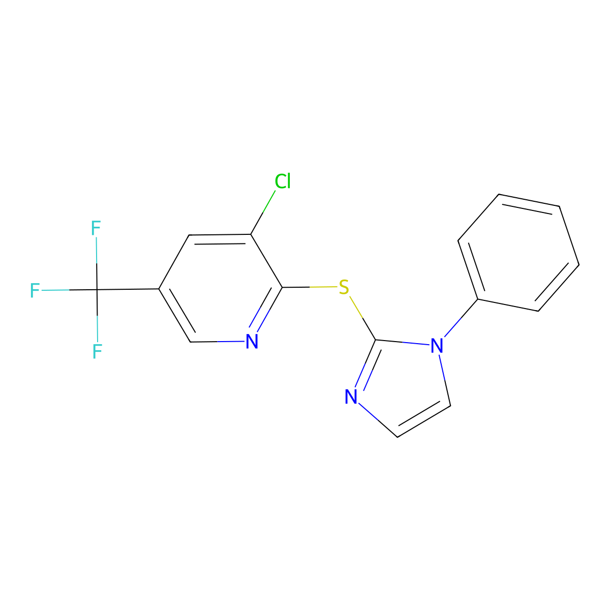 3-chloro-2-[(1-phenyl-1H-imidazol-2-yl)sulfanyl]-5-(trifluoromethyl)pyridine molecular structure, CAS 338411-88-4