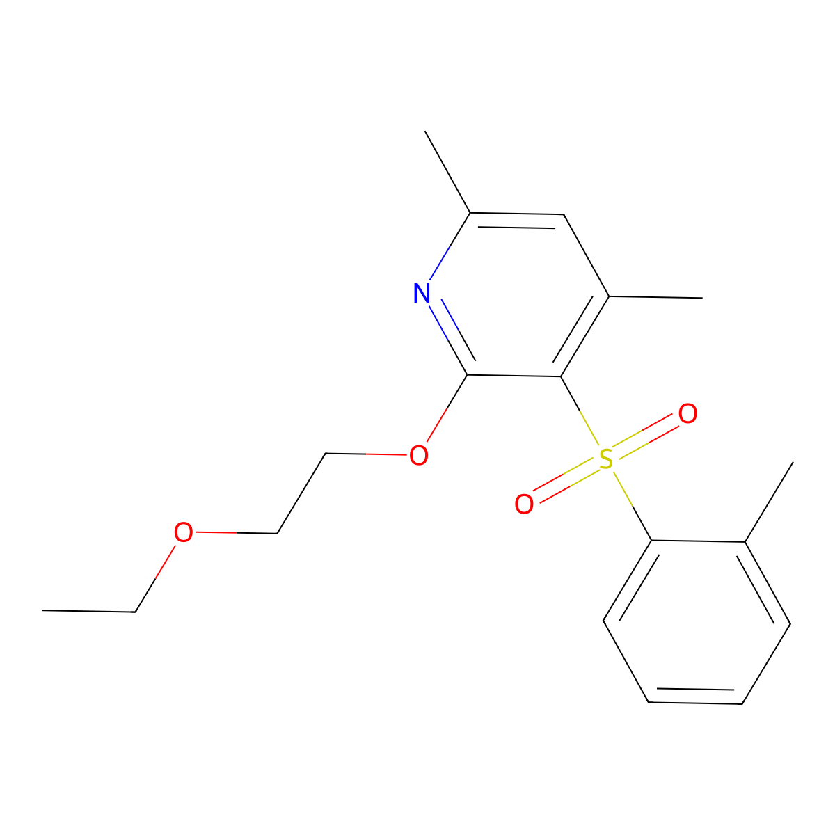 2-(2-Ethoxyethoxy)-4,6-dimethyl-3-[(2-methylphenyl)sulfonyl]pyridine molecular structure, CAS 338411-96-4