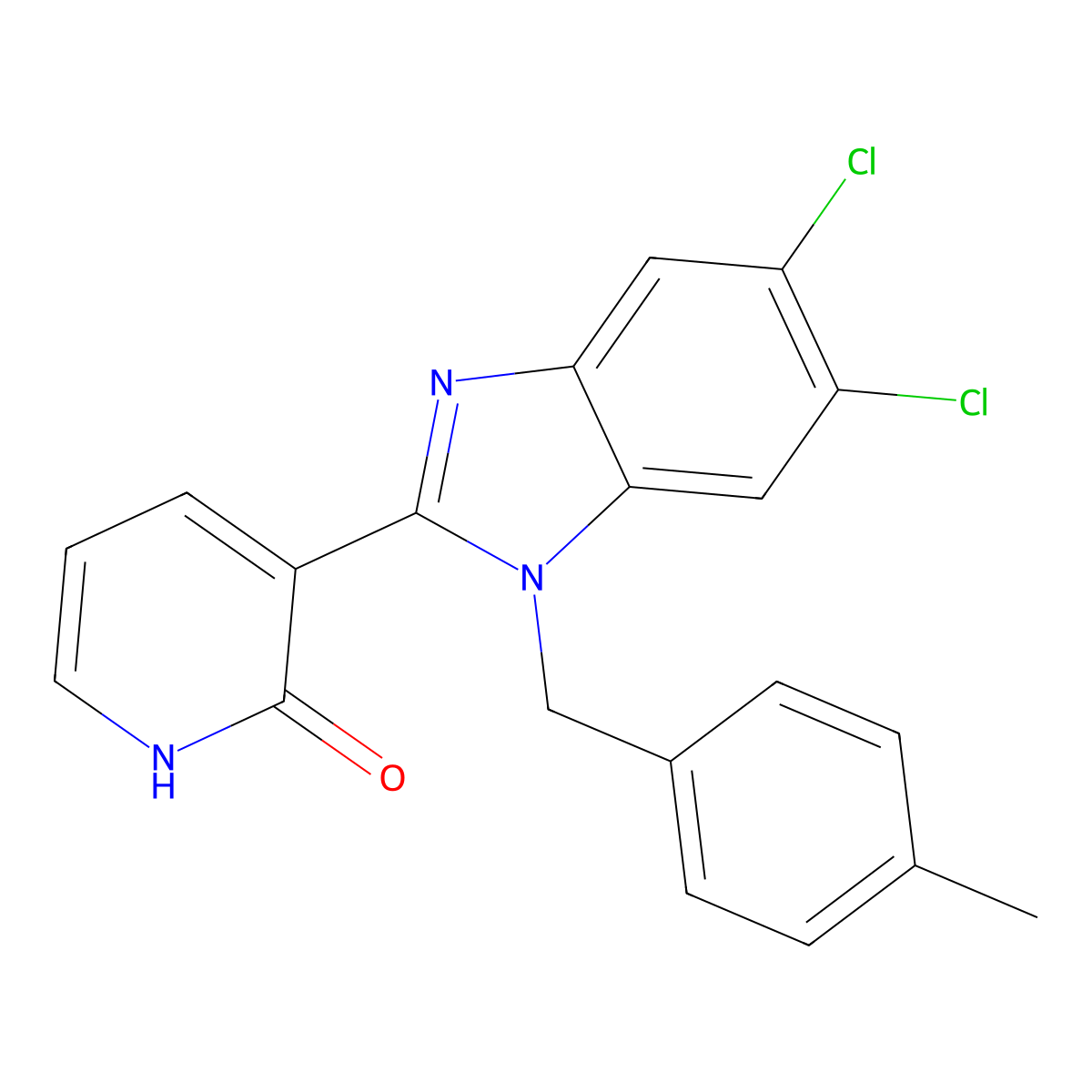 3-[5,6-dichloro-1-(4-methylbenzyl)-1H-1,3-benzimidazol-2-yl]-2(1H)-pyridinone molecular structure, CAS 338412-00-3