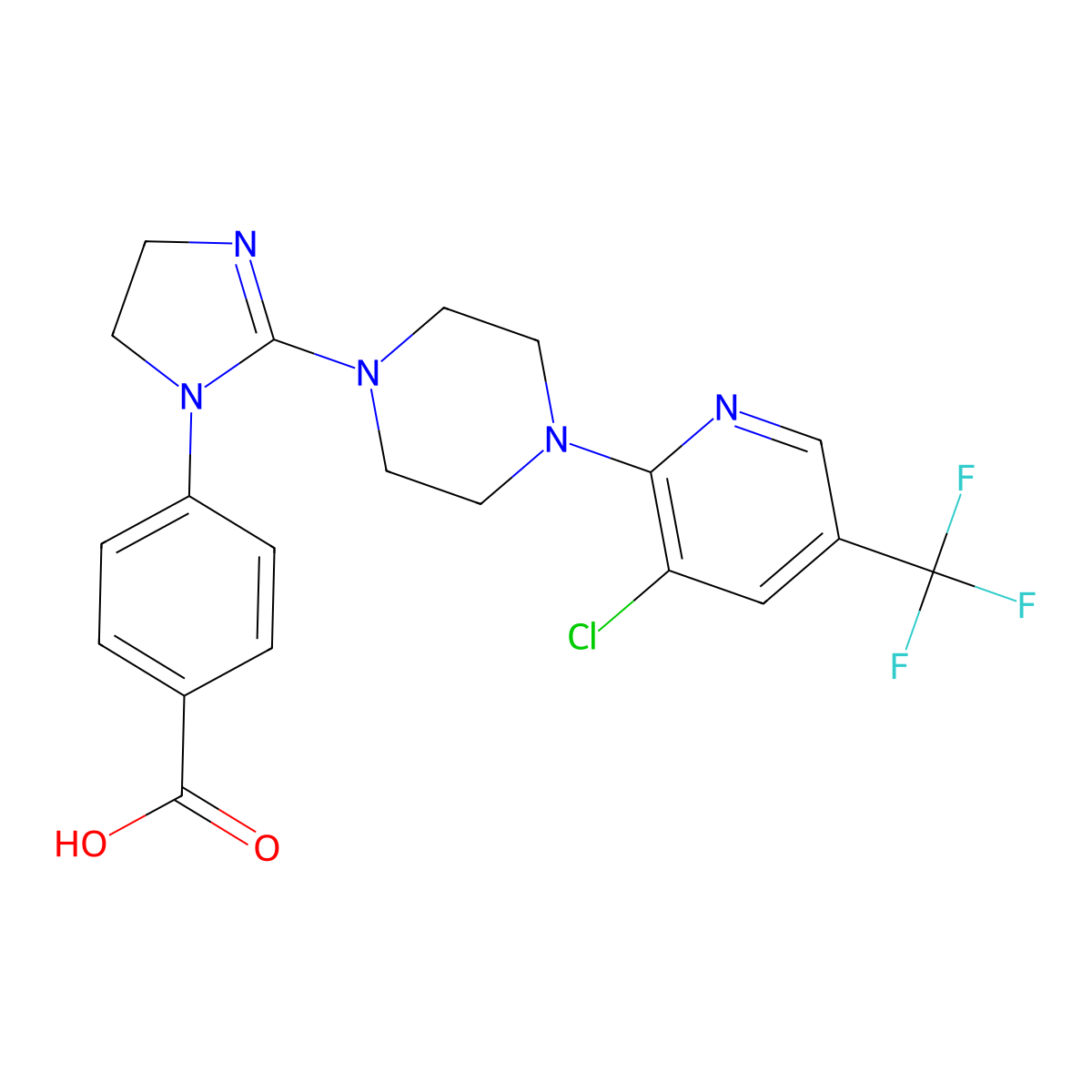 4-(2-(4-(3-Chloro-5-(trifluoromethyl)-2-pyridinyl)piperazino)-4,5-dihydro-1H-imidazol-1-yl)benzenecarboxylic acid molecular structure, CAS 338412-07-0