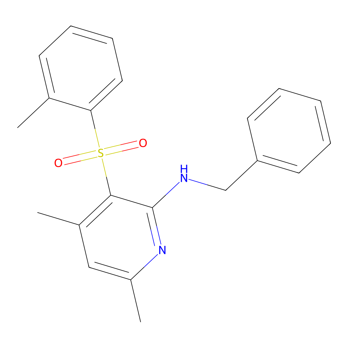 N-benzyl-4,6-dimethyl-3-[(2-methylphenyl)sulfonyl]-2-pyridinamine molecular structure, CAS 338412-12-7