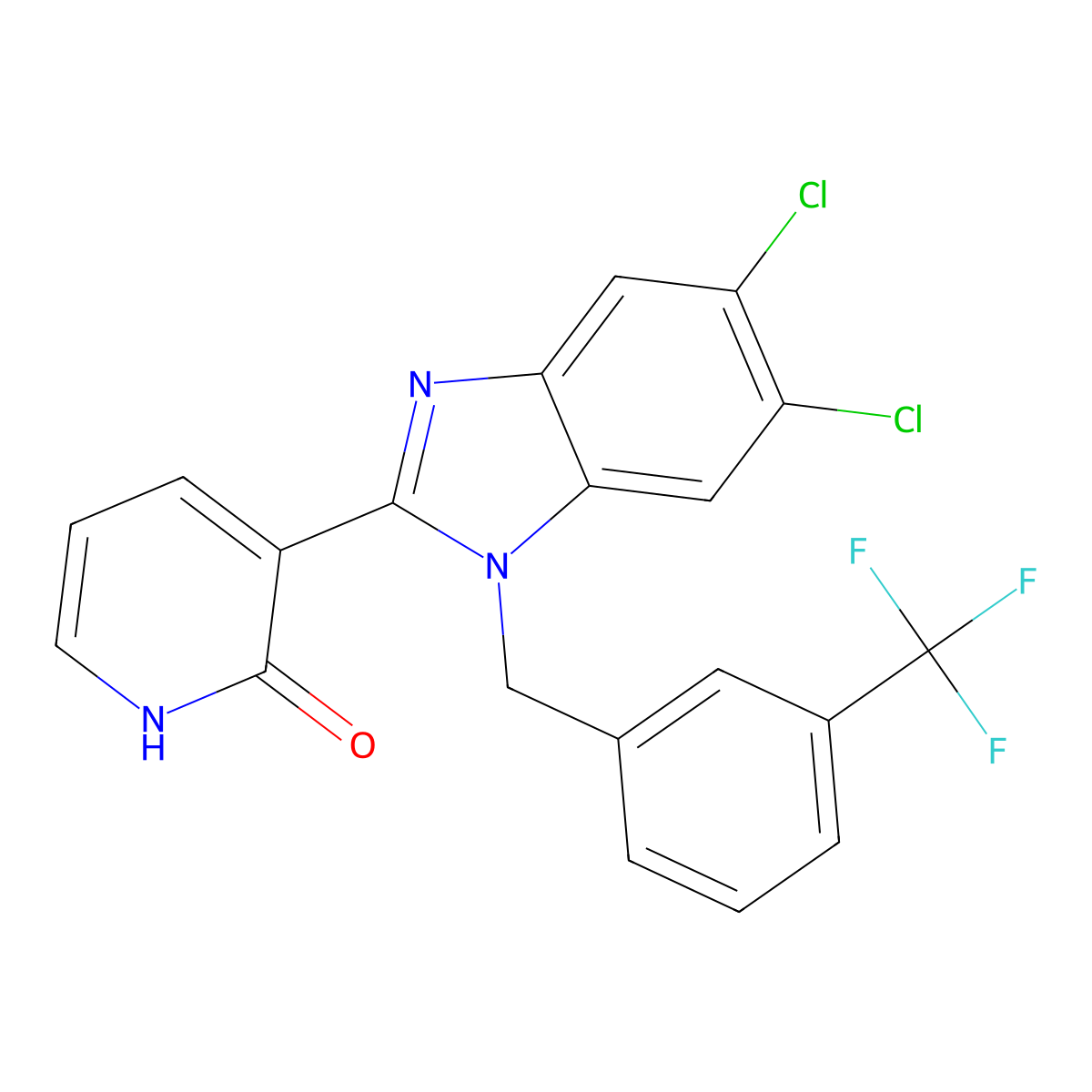 3-{5,6-dichloro-1-[3-(trifluoromethyl)benzyl]-1H-1,3-benzimidazol-2-yl}-2(1H)-pyridinone molecular structure, CAS 338412-16-1