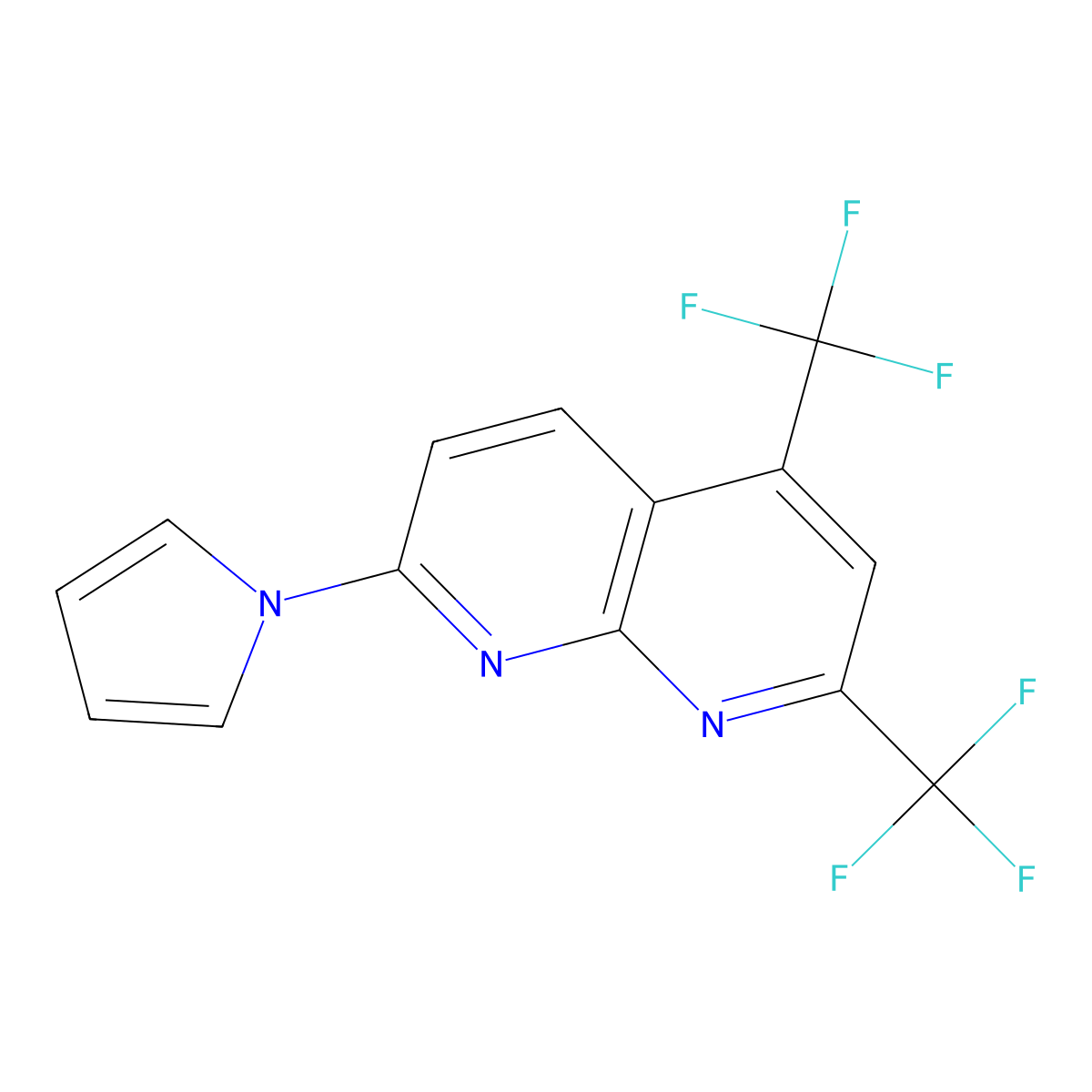 7-(1H-pyrrol-1-yl)-2,4-bis(trifluoromethyl)[1,8]naphthyridine molecular structure, CAS 338412-21-8