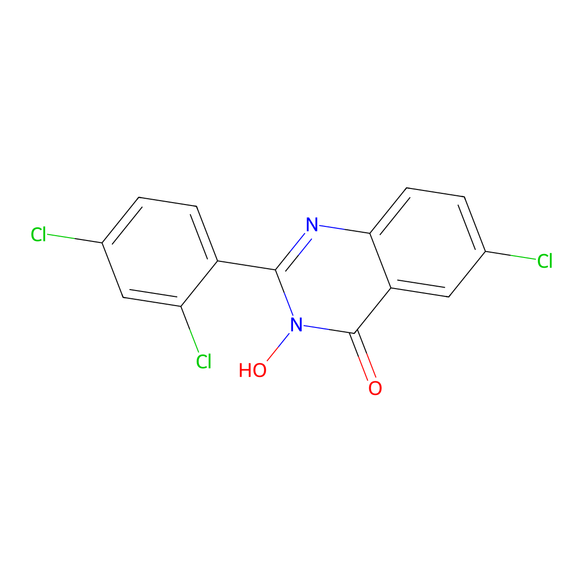 6-Chloro-2-(2,4-dichlorophenyl)-3-hydroxyquinazolin-4-one molecular structure, CAS 338412-55-8