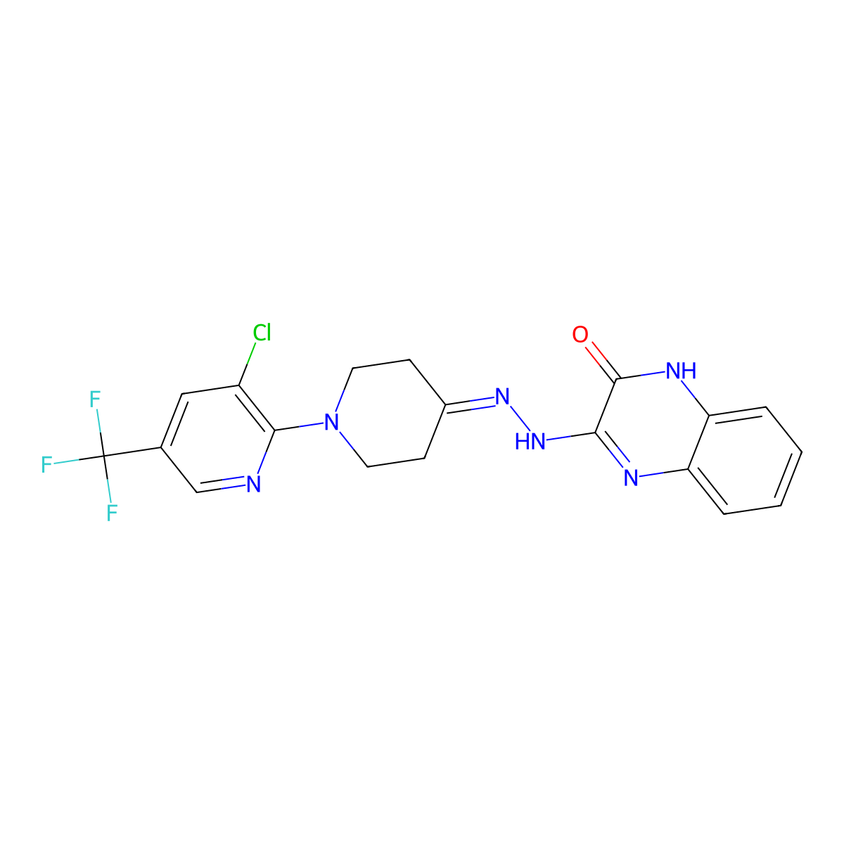 3-(2-{1-[3-chloro-5-(trifluoromethyl)-2-pyridinyl]-4-piperidinylidene}hydrazino)-2(1H)-quinoxalinone molecular structure, CAS 338412-85-4