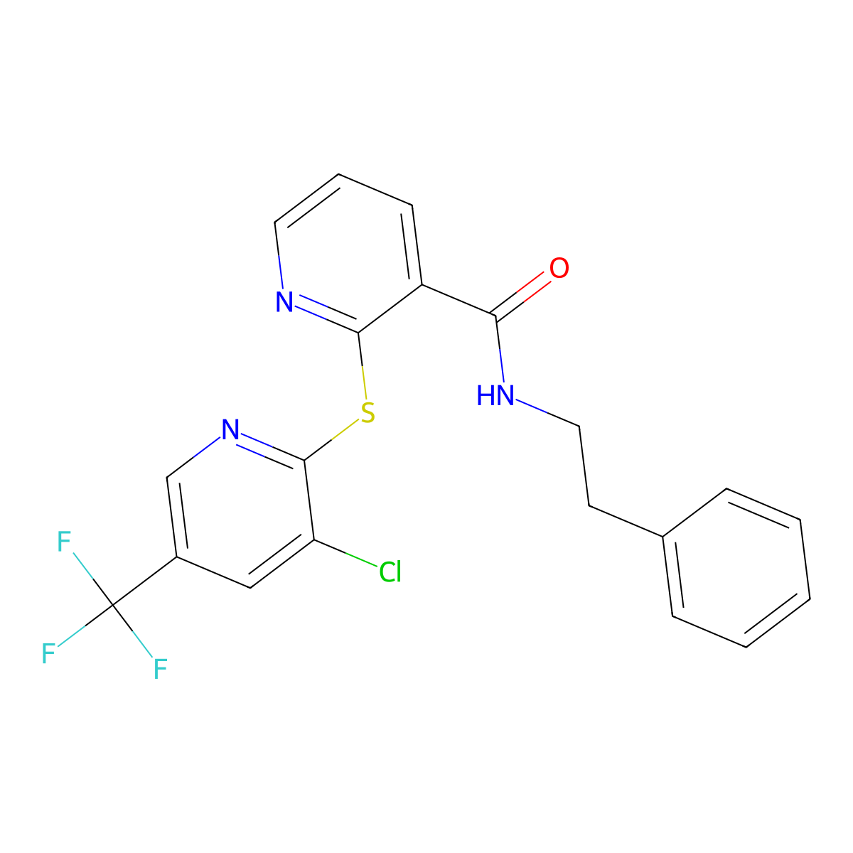 2-{[3-chloro-5-(trifluoromethyl)-2-pyridinyl]sulfanyl}-N-phenethylnicotinamide molecular structure, CAS 338412-92-3