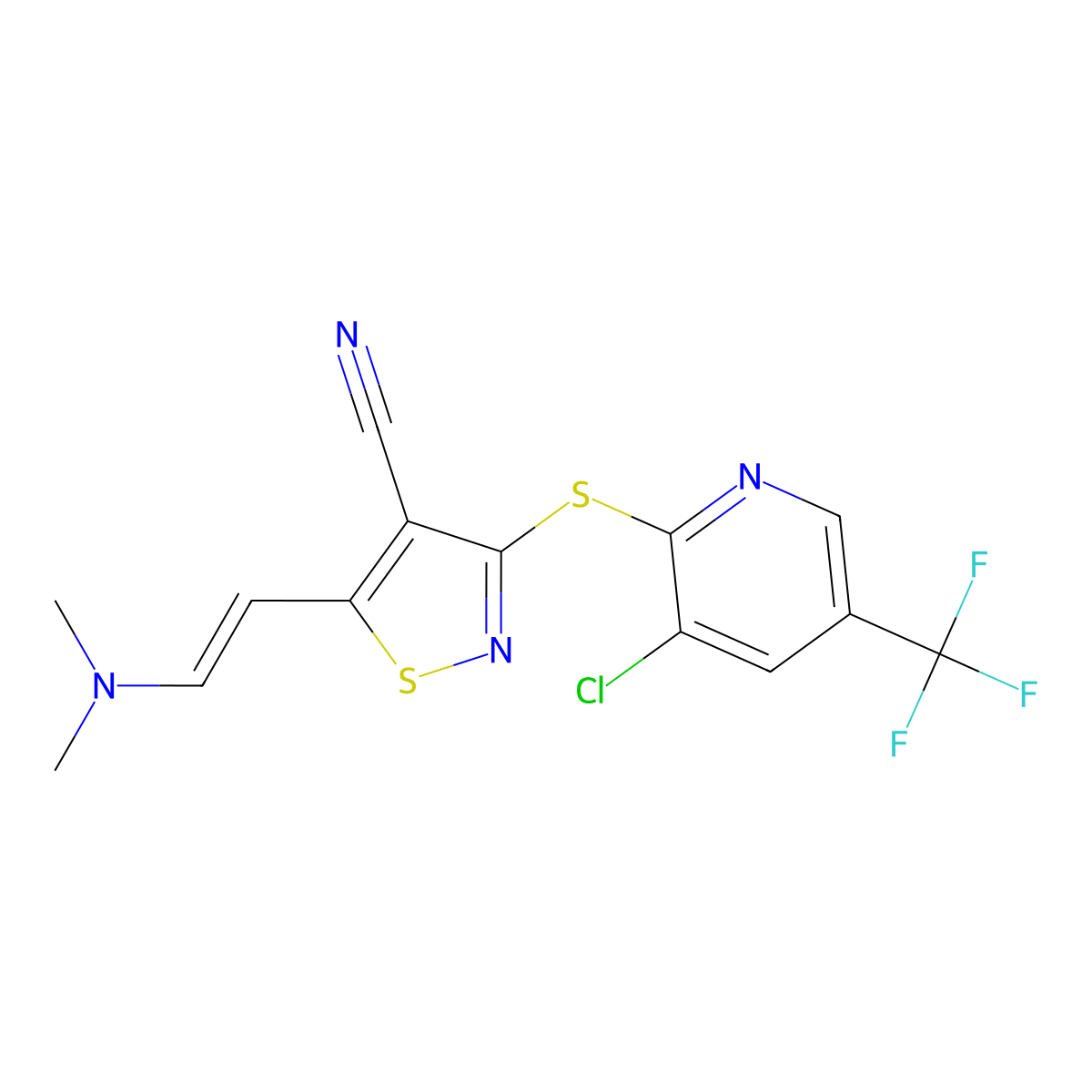 3-{[3-Chloro-5-(trifluoromethyl)-2-pyridinyl]sulfanyl}-5-[2-(dimethylamino)vinyl]-4-isothiazolecarbonitrile molecular structure, CAS 338412-94-5