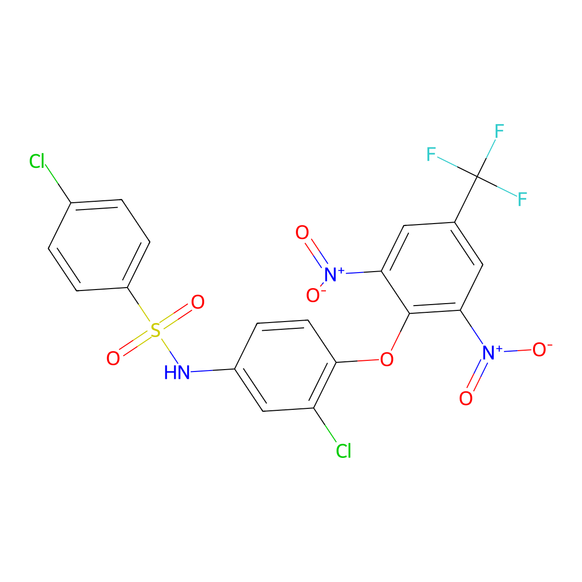 4-Chloro-N-(3-chloro-4-(2,6-dinitro-4-(trifluoromethyl)phenoxy)phenyl)benzenesulfonamide molecular structure, CAS 338413-20-0