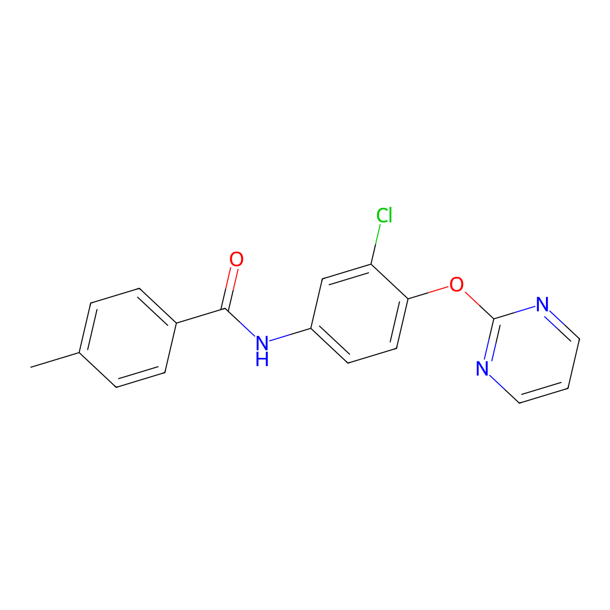N-(3-Chloro-4-(2-pyrimidinyloxy)phenyl)-4-methylbenzenecarboxamide molecular structure, CAS 338413-26-6