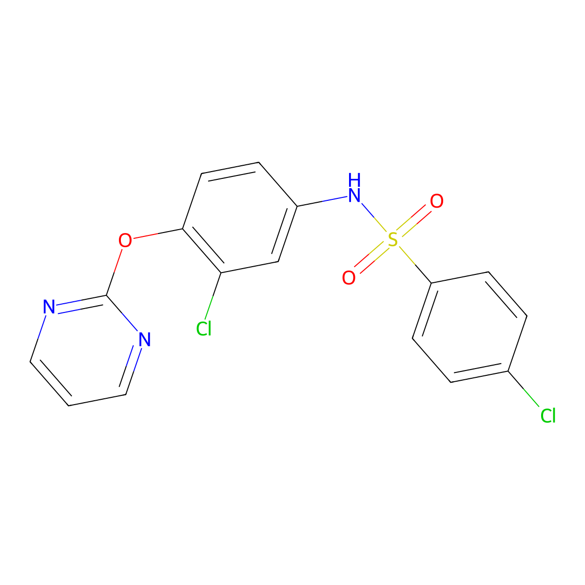 4-chloro-N-[3-chloro-4-(2-pyrimidinyloxy)phenyl]benzenesulfonamide molecular structure, CAS 338413-28-8