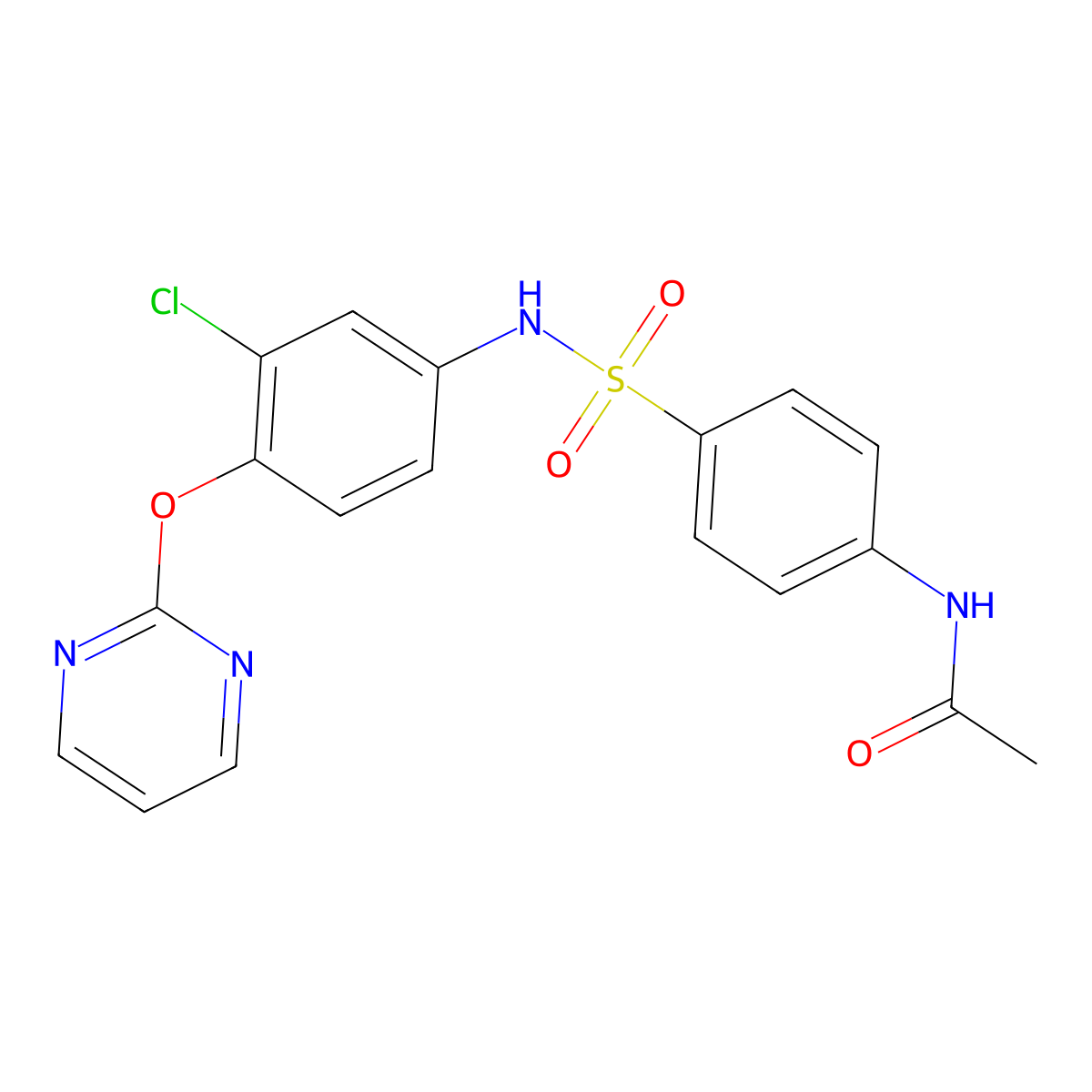 N-(4-((3-Chloro-4-(2-pyrimidinyloxy)anilino)sulfonyl)phenyl)acetamide molecular structure, CAS 338413-30-2