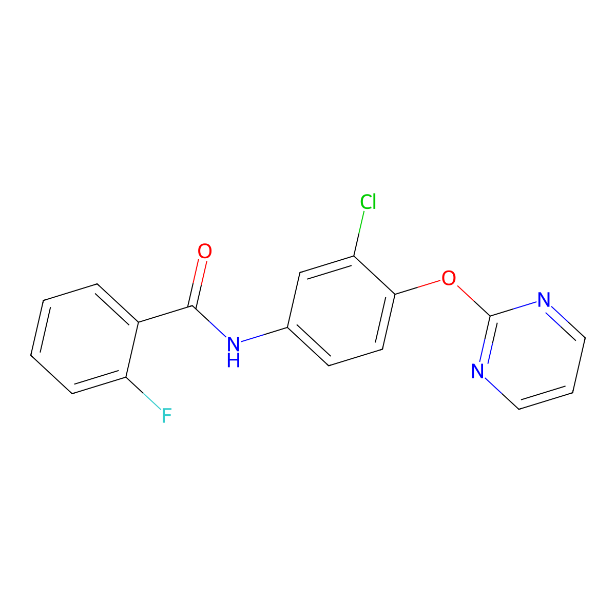 N-(3-Chloro-4-(2-pyrimidinyloxy)phenyl)-2-fluorobenzenecarboxamide molecular structure, CAS 338413-31-3