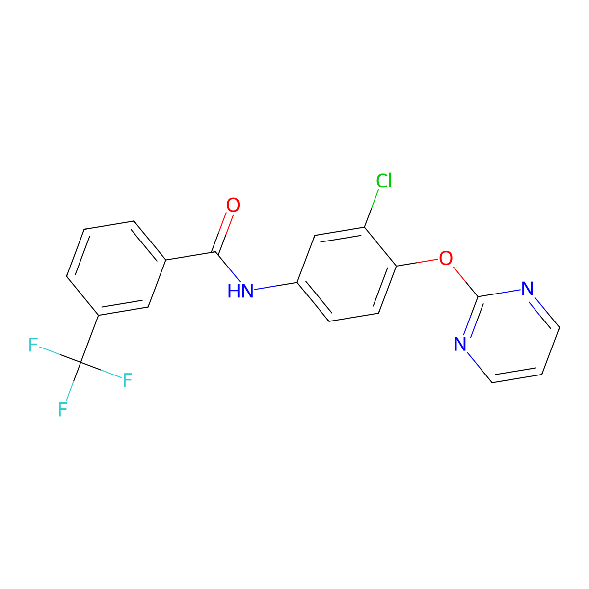 N-(3-Chloro-4-(2-pyrimidinyloxy)phenyl)-3-(trifluoromethyl)benzenecarboxamide molecular structure, CAS 338413-33-5