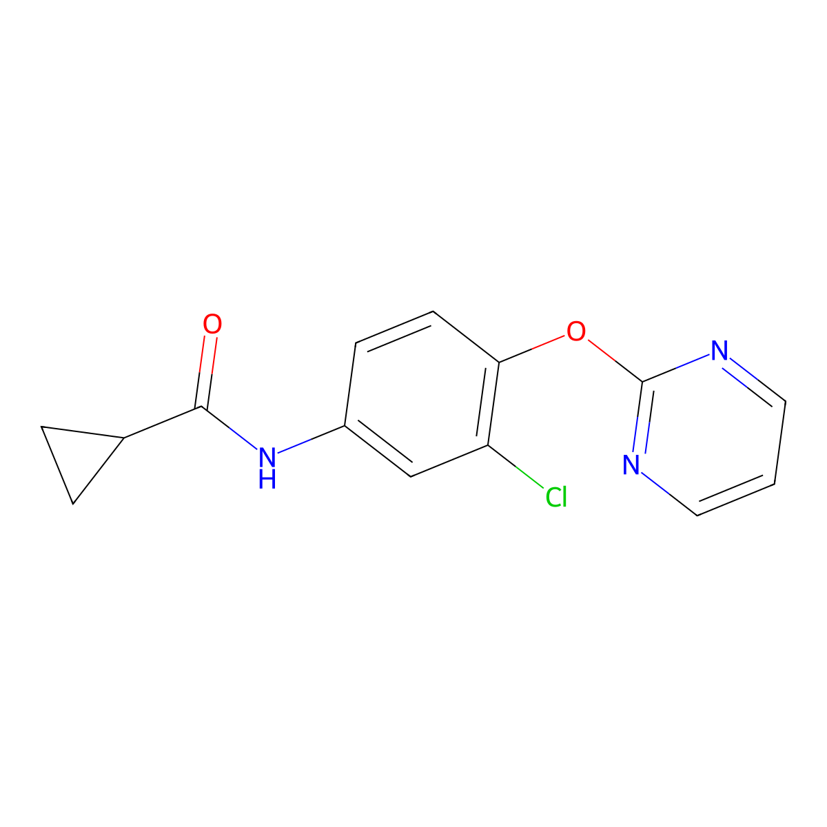 N-(3-Chloro-4-(2-pyrimidinyloxy)phenyl)cyclopropanecarboxamide molecular structure, CAS 338413-34-6