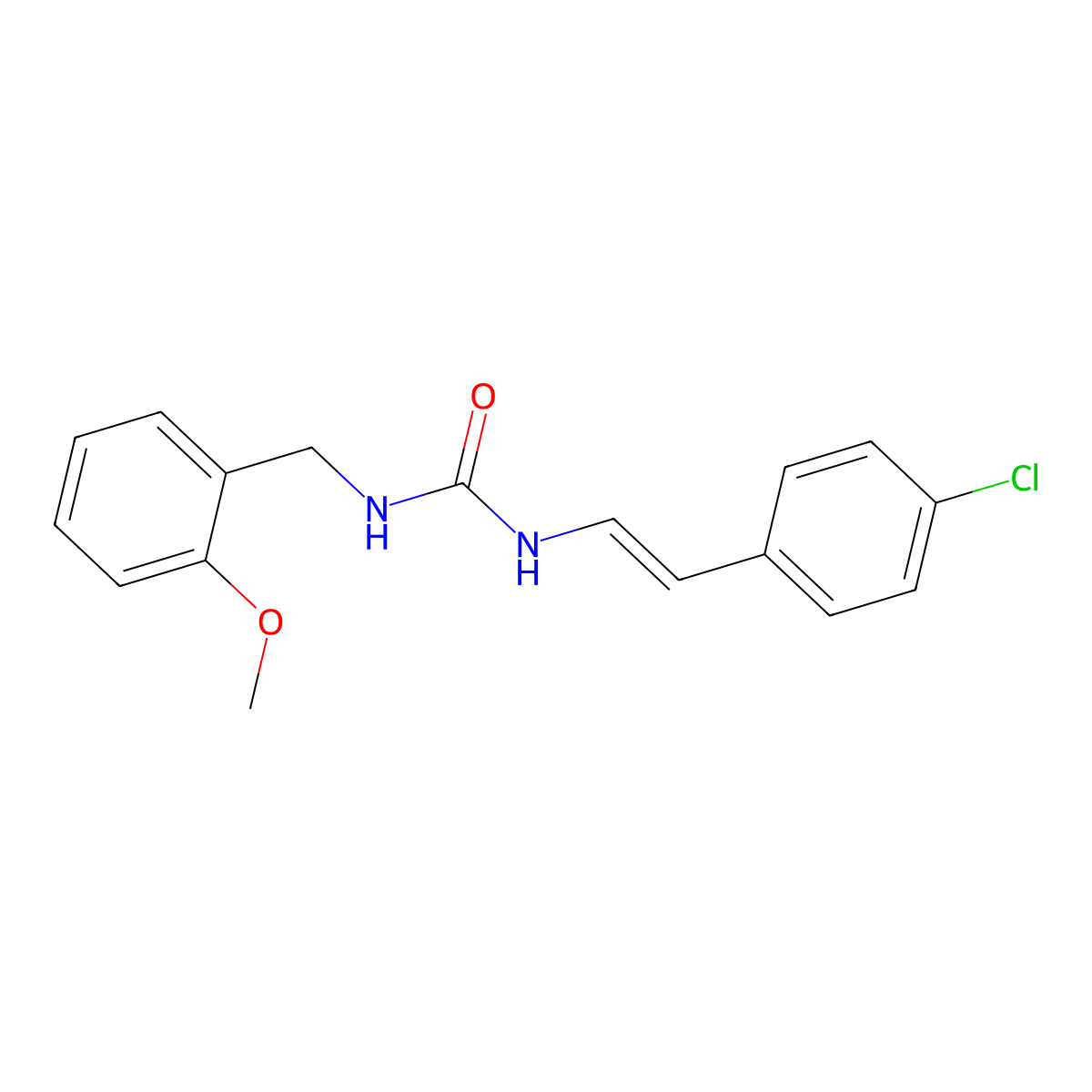 1-[(E)-2-(4-chlorophenyl)ethenyl]-3-[(2-methoxyphenyl)methyl]urea molecular structure, CAS 338413-52-8