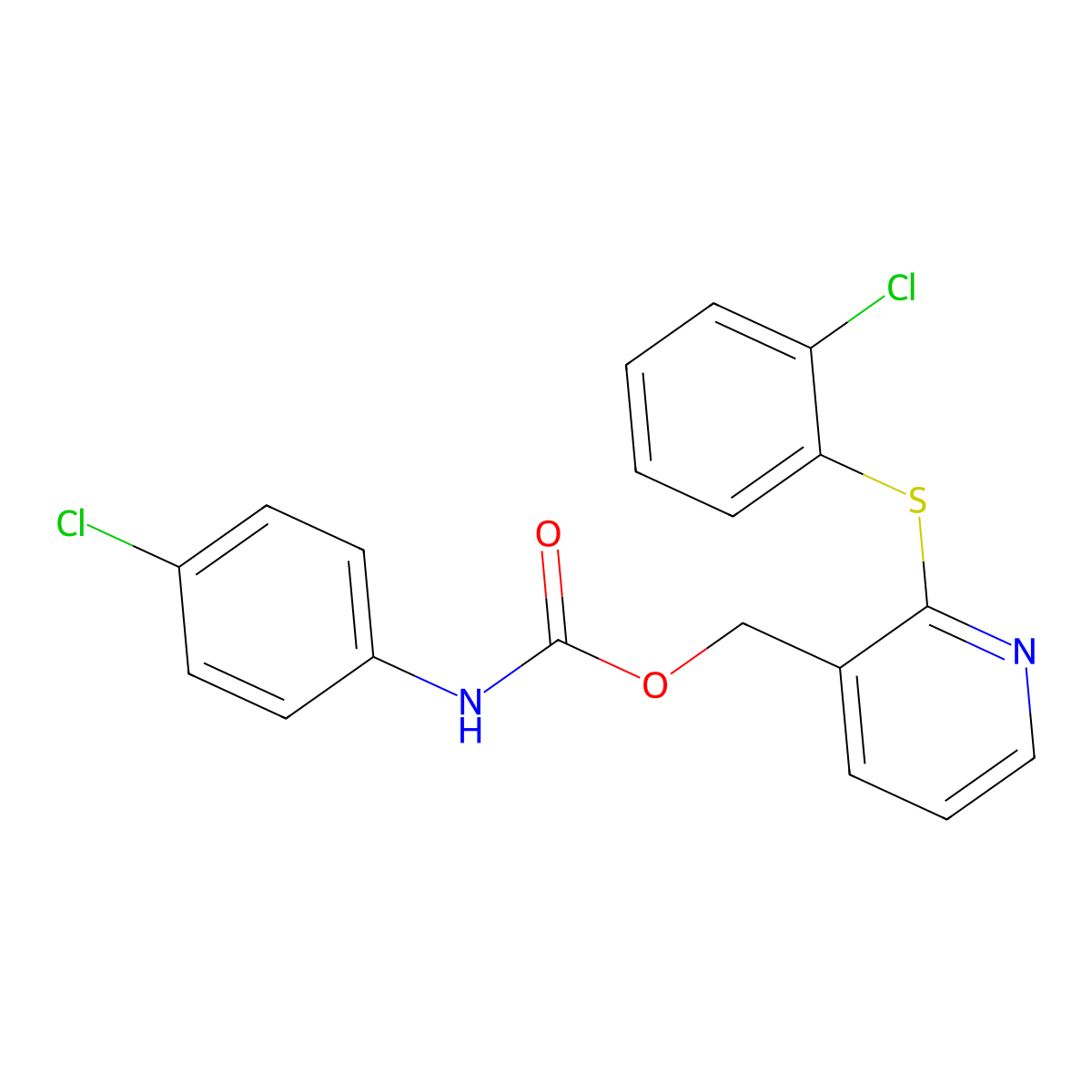[2-(2-chlorophenyl)sulfanylpyridin-3-yl]methyl N-(4-chlorophenyl)carbamate molecular structure, CAS 338413-63-1