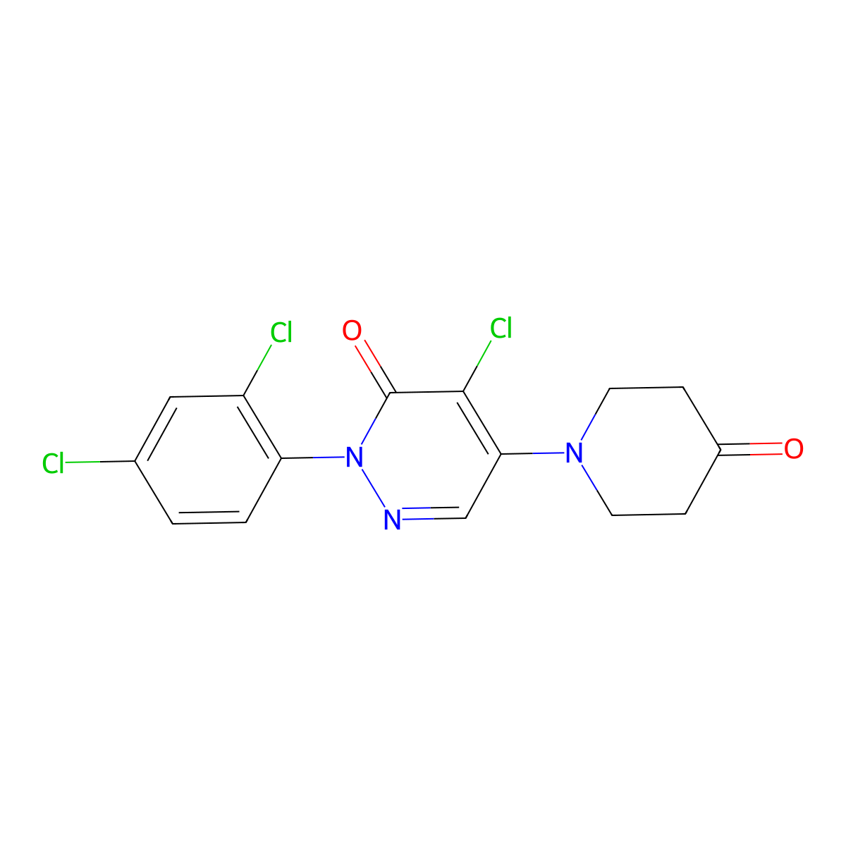 4-chloro-2-(2,4-dichlorophenyl)-5-(4-oxopiperidino)-3(2H)-pyridazinone molecular structure, CAS 338413-79-9