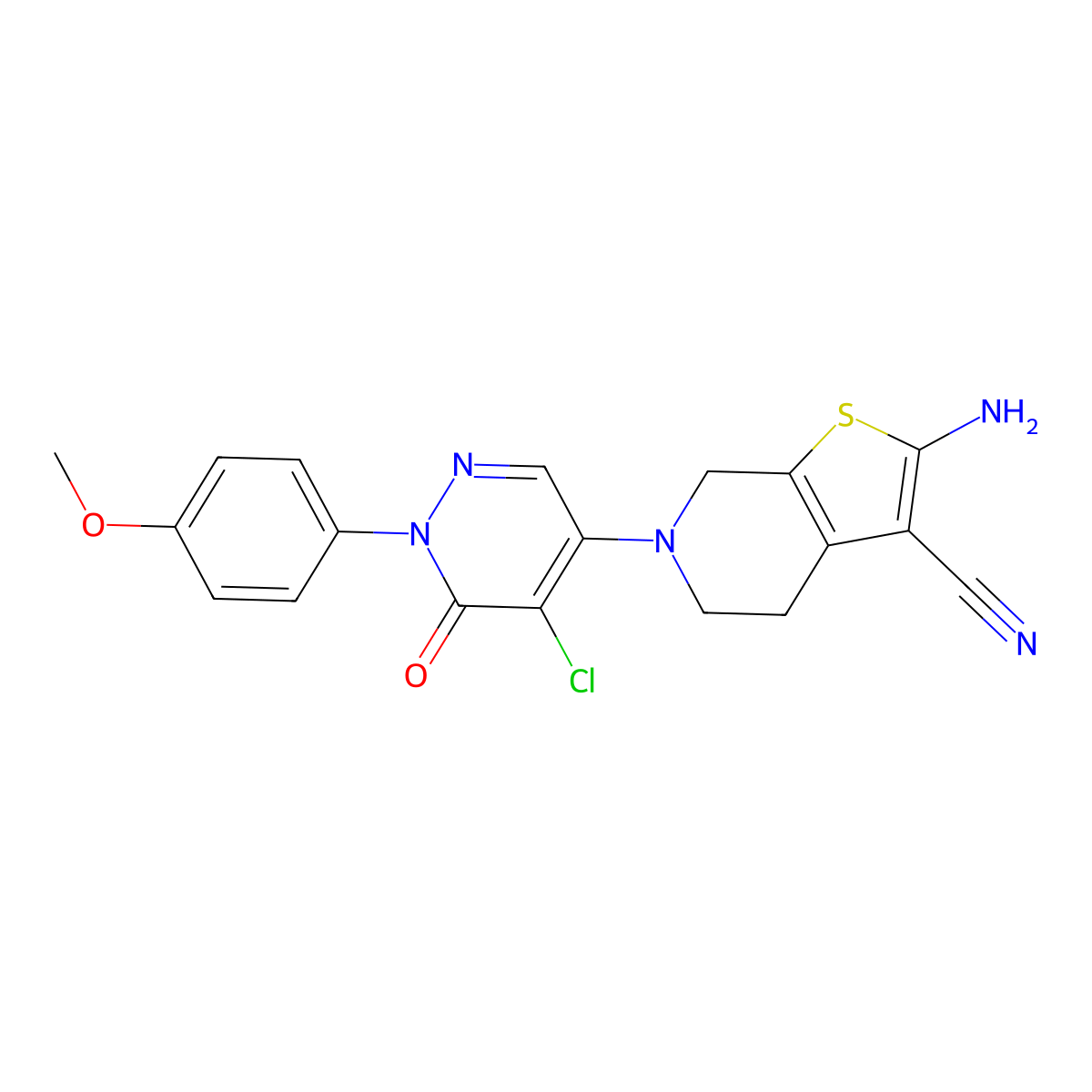2-Amino-6-(5-chloro-1-(4-methoxyphenyl)-6-oxo-1,6-dihydro-4-pyridazinyl)-4,5,6,7-tetrahydrothieno[2,3-c]pyridine-3-carbonitrile molecular structure, CAS 338413-85-7