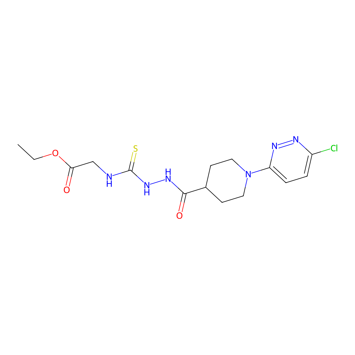 Ethyl 2-(((2-((1-(6-chloro-3-pyridazinyl)-4-piperidinyl)carbonyl)hydrazino)carbothioyl)amino)acetate molecular structure, CAS 338413-90-4
