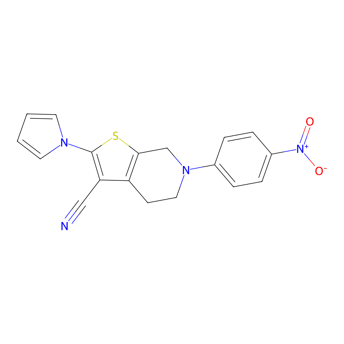 6-(4-nitrophenyl)-2-(1H-pyrrol-1-yl)-4,5,6,7-tetrahydrothieno[2,3-c]pyridine-3-carbonitrile molecular structure, CAS 338413-93-7