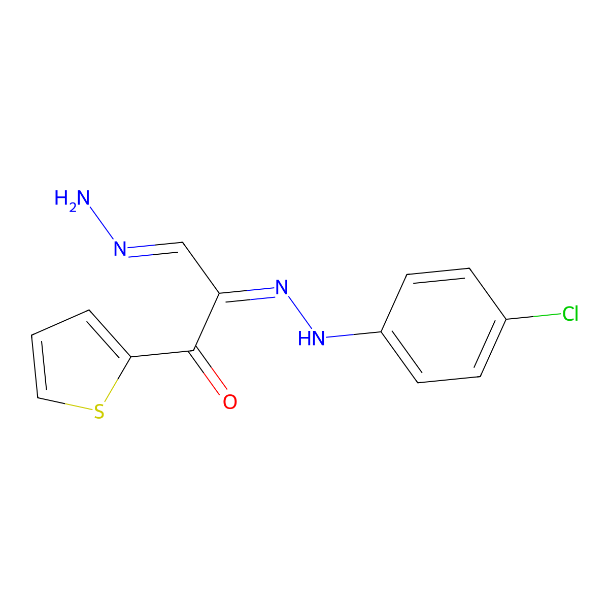 (2E,3E)-2-[2-(4-chlorophenyl)hydrazin-1-ylidene]-3-hydrazinylidene-1-(thiophen-2-yl)propan-1-one molecular structure, CAS 338414-13-4