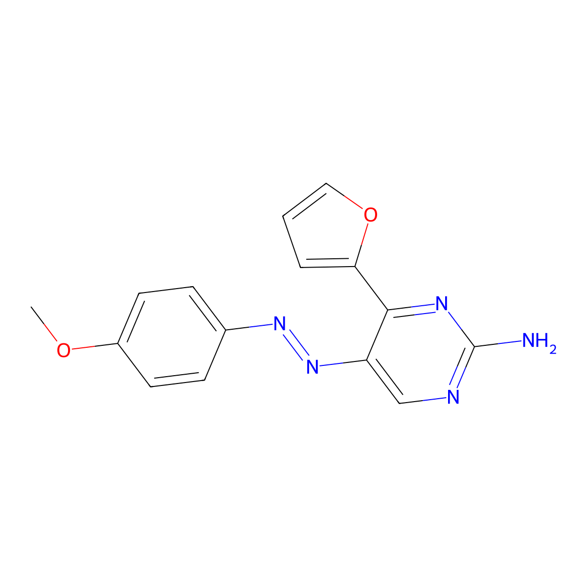 4-(2-Furyl)-5-[2-(4-methoxyphenyl)diazenyl]-2-pyrimidinamine molecular structure, CAS 338414-27-0
