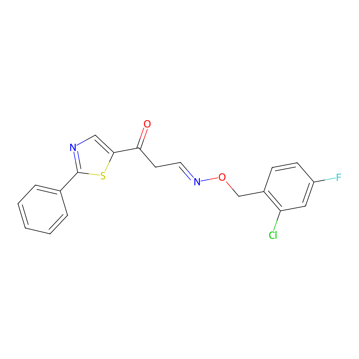 3-oxo-3-(2-phenyl-1,3-thiazol-5-yl)propanal O-(2-chloro-4-fluorobenzyl)oxime molecular structure, CAS 338414-43-0