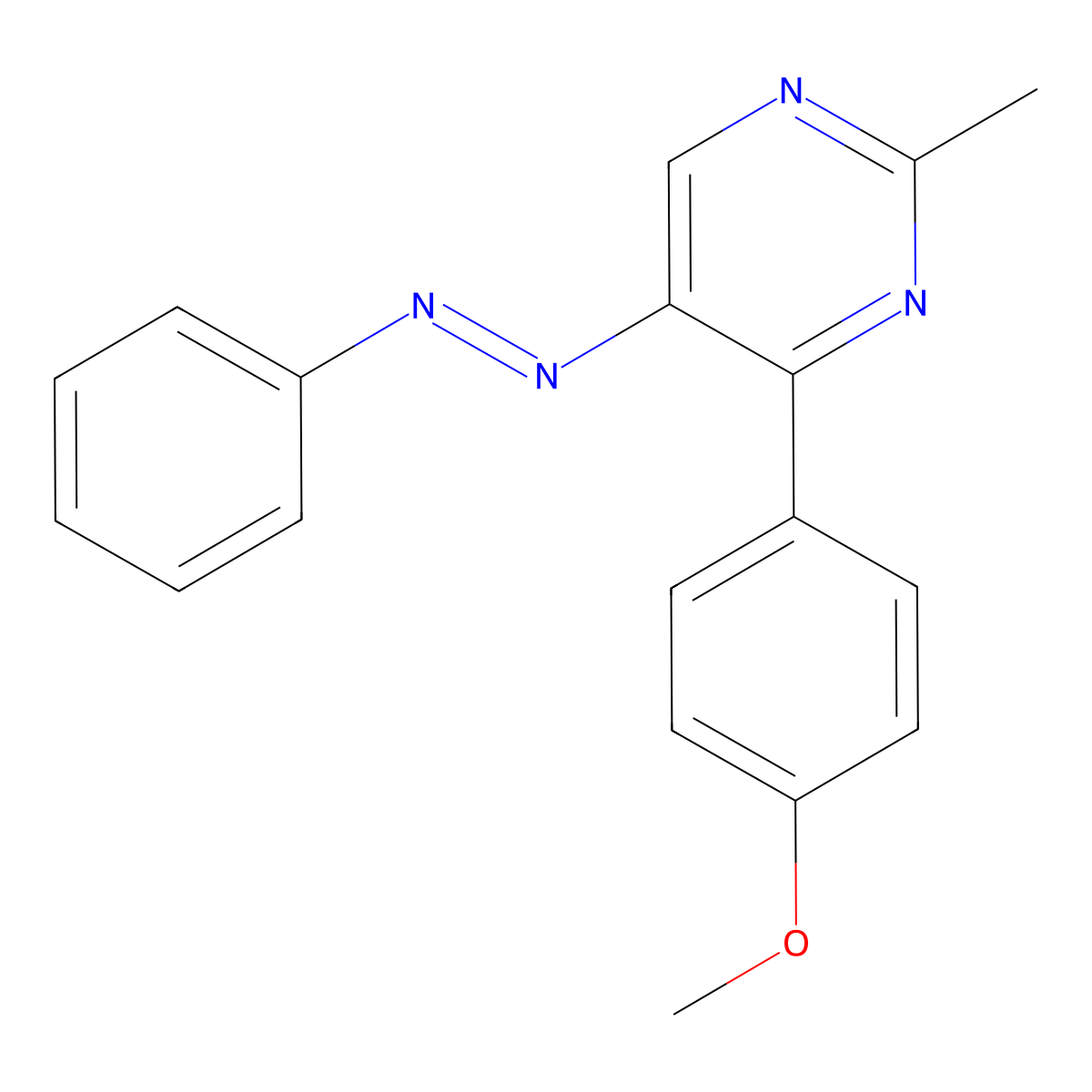 Methyl 4-[2-methyl-5-(2-phenyldiazenyl)-4-pyrimidinyl]phenyl ether molecular structure, CAS 338414-45-2