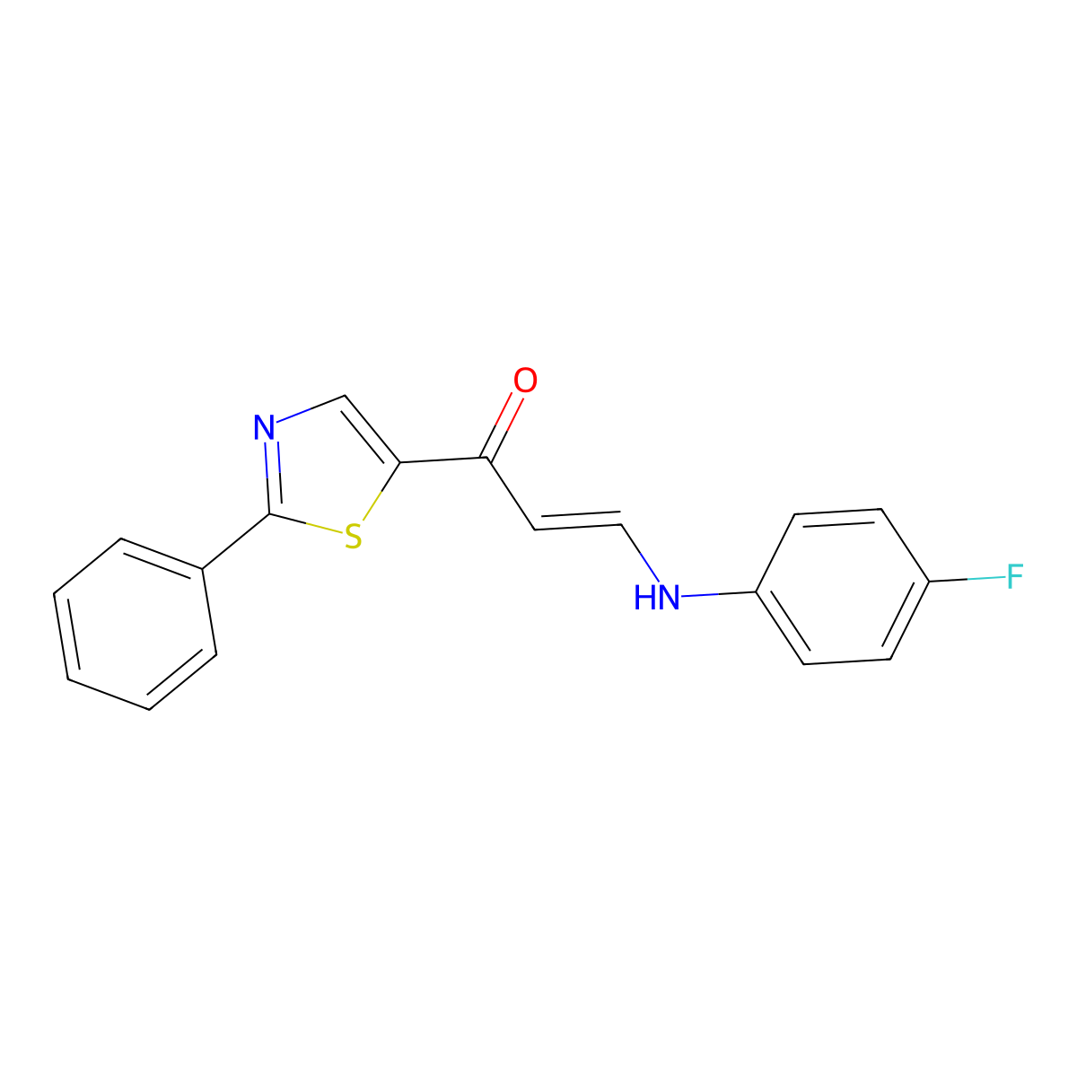 (2E)-3-[(4-fluorophenyl)amino]-1-(2-phenyl-1,3-thiazol-5-yl)prop-2-en-1-one molecular structure, CAS 338414-54-3