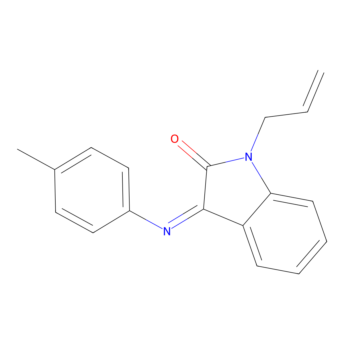 1-allyl-3-[(4-methylphenyl)imino]-1,3-dihydro-2H-indol-2-one molecular structure, CAS 338414-67-8