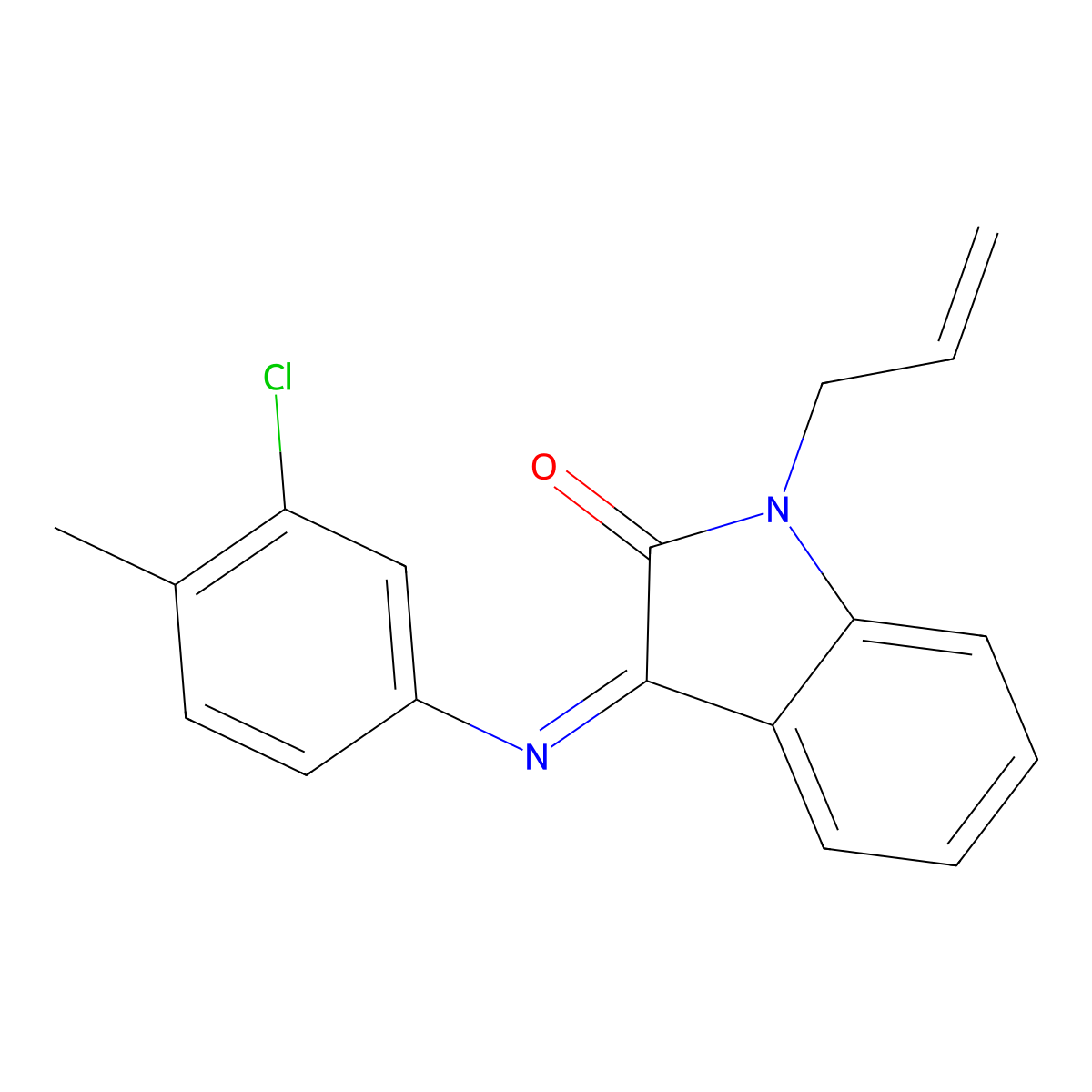 1-allyl-3-[(3-chloro-4-methylphenyl)imino]-1,3-dihydro-2H-indol-2-one molecular structure, CAS 338414-70-3