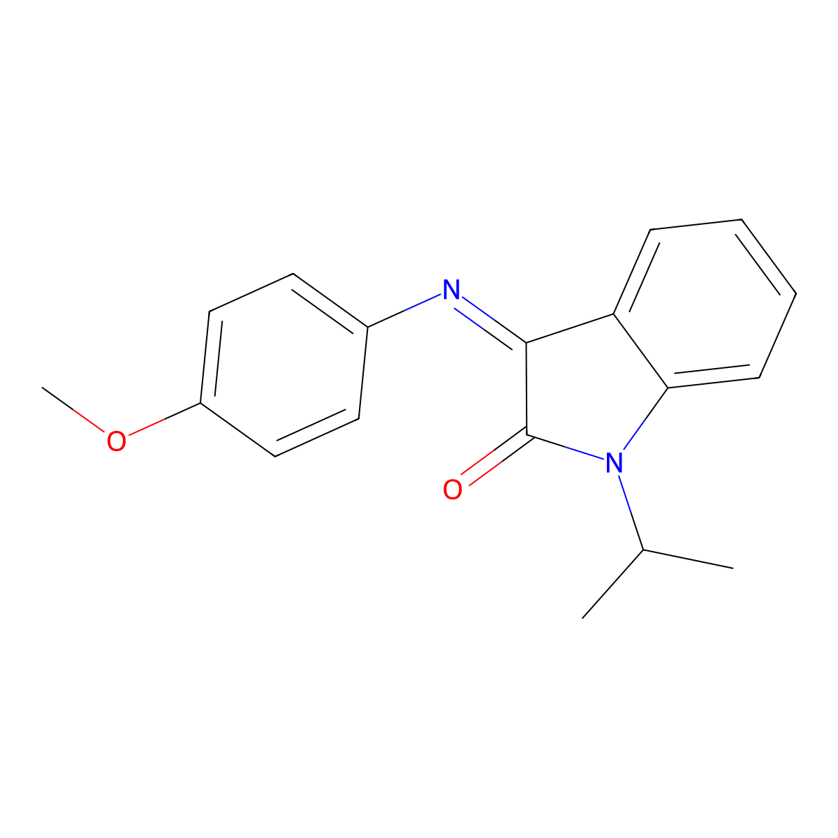 1-isopropyl-3-[(4-methoxyphenyl)imino]-1,3-dihydro-2H-indol-2-one molecular structure, CAS 338414-78-1