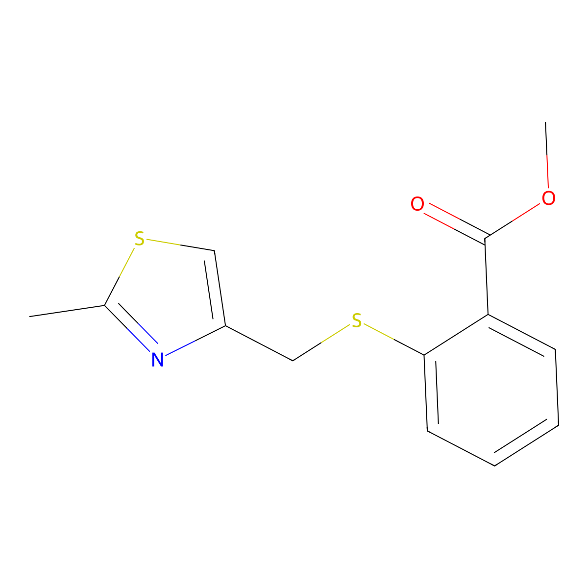 Methyl 2-{[(2-methyl-1,3-thiazol-4-yl)methyl]sulfanyl}benzenecarboxylate molecular structure, CAS 338414-93-0