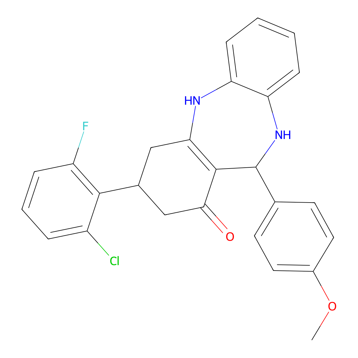 9-(2-Chloro-6-fluorophenyl)-6-(4-methoxyphenyl)-5,6,8,9,10,11-hexahydrobenzo[b][1,4]benzodiazepin-7-one molecular structure, CAS 338414-97-4