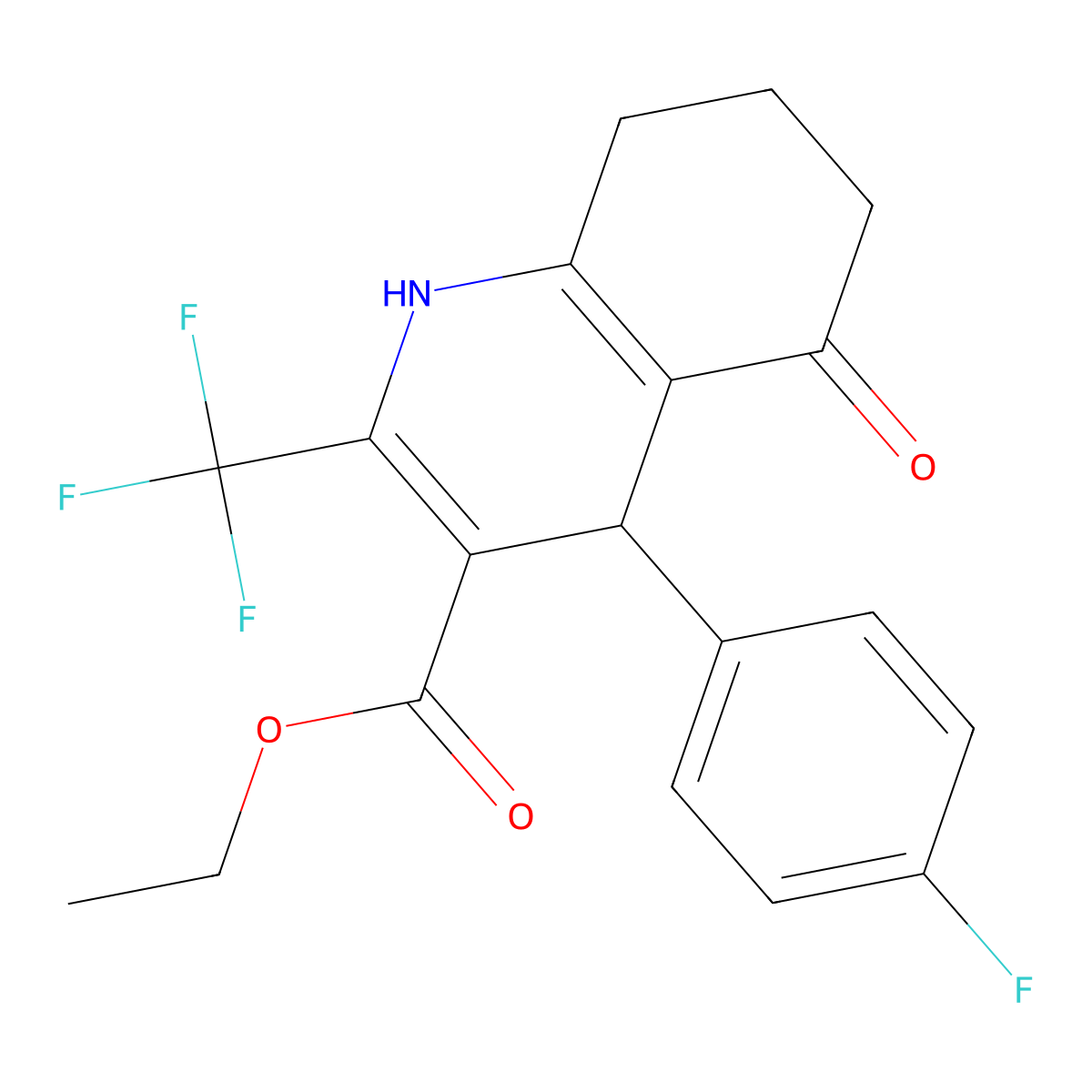 Ethyl 4-(4-fluorophenyl)-5-oxo-2-(trifluoromethyl)-1,4,5,6,7,8-hexahydro-3-quinolinecarboxylate molecular structure, CAS 338414-98-5