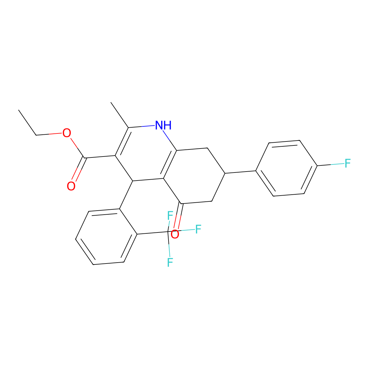 ethyl 7-(4-fluorophenyl)-2-methyl-5-oxo-4-[2-(trifluoromethyl)phenyl]-4,6,7,8-tetrahydro-1H-quinoline-3-carboxylate molecular structure, CAS 338414-99-6