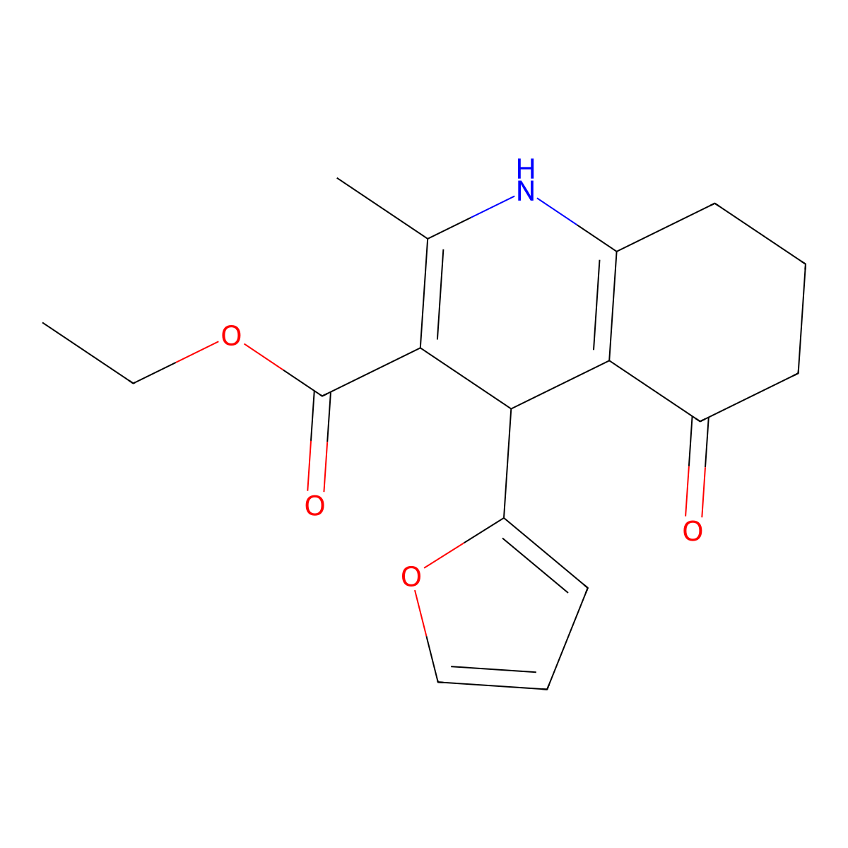 Ethyl 4-(2-furyl)-2-methyl-5-oxo-1,4,5,6,7,8-hexahydro-3-quinolinecarboxylate molecular structure, CAS 338415-01-3