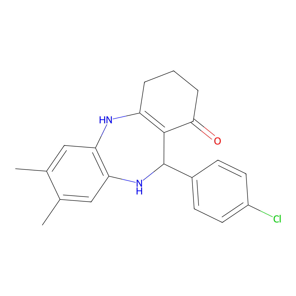 11-(4-chlorophenyl)-7,8-dimethyl-2,3,4,5,10,11-hexahydro-1H-dibenzo[b,e][1,4]diazepin-1-one molecular structure, CAS 338415-05-7