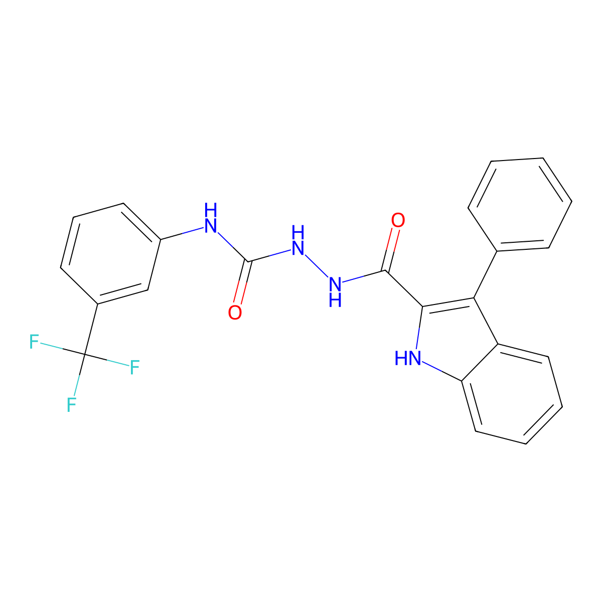 2-((3-Phenyl-1H-indol-2-yl)carbonyl)-N-(3-(trifluoromethyl)phenyl)-1-hydrazinecarboxamide molecular structure, CAS 338415-08-0