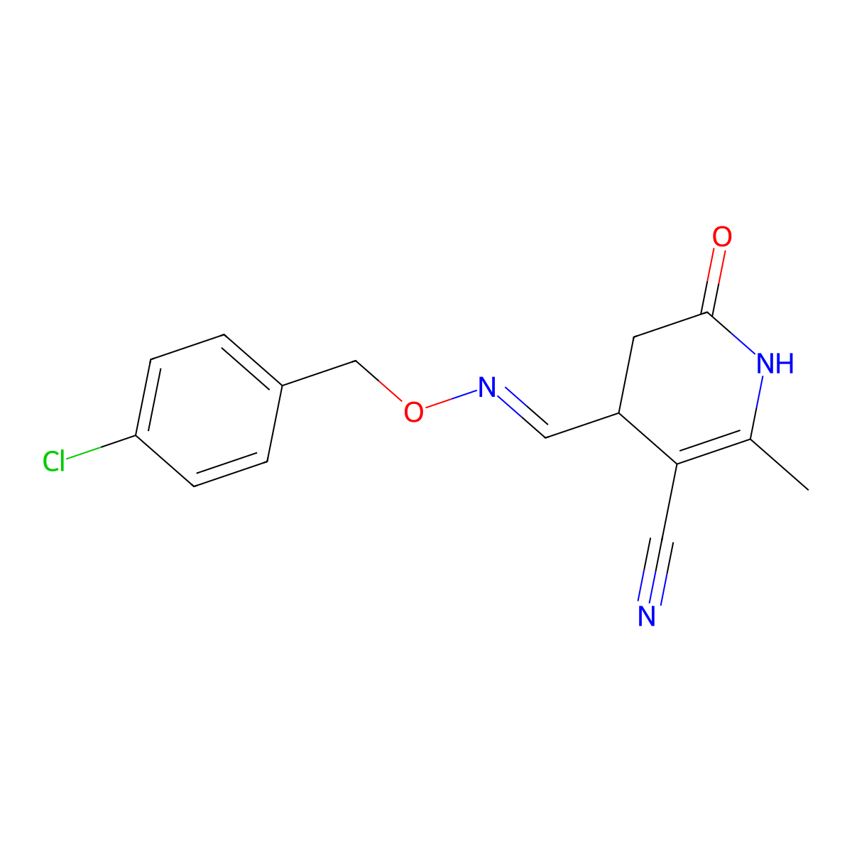 4-({[(4-Chlorobenzyl)oxy]imino}methyl)-2-methyl-6-oxo-1,4,5,6-tetrahydro-3-pyridinecarbonitrile molecular structure, CAS 338415-14-8