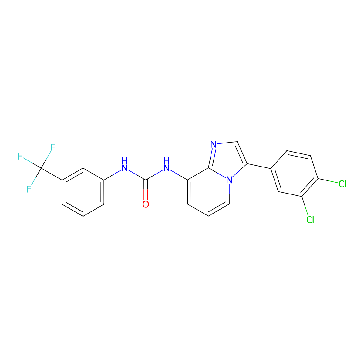 N-[3-(3,4-dichlorophenyl)imidazo[1,2-a]pyridin-8-yl]-N'-[3-(trifluoromethyl)phenyl]urea molecular structure, CAS 338415-26-2