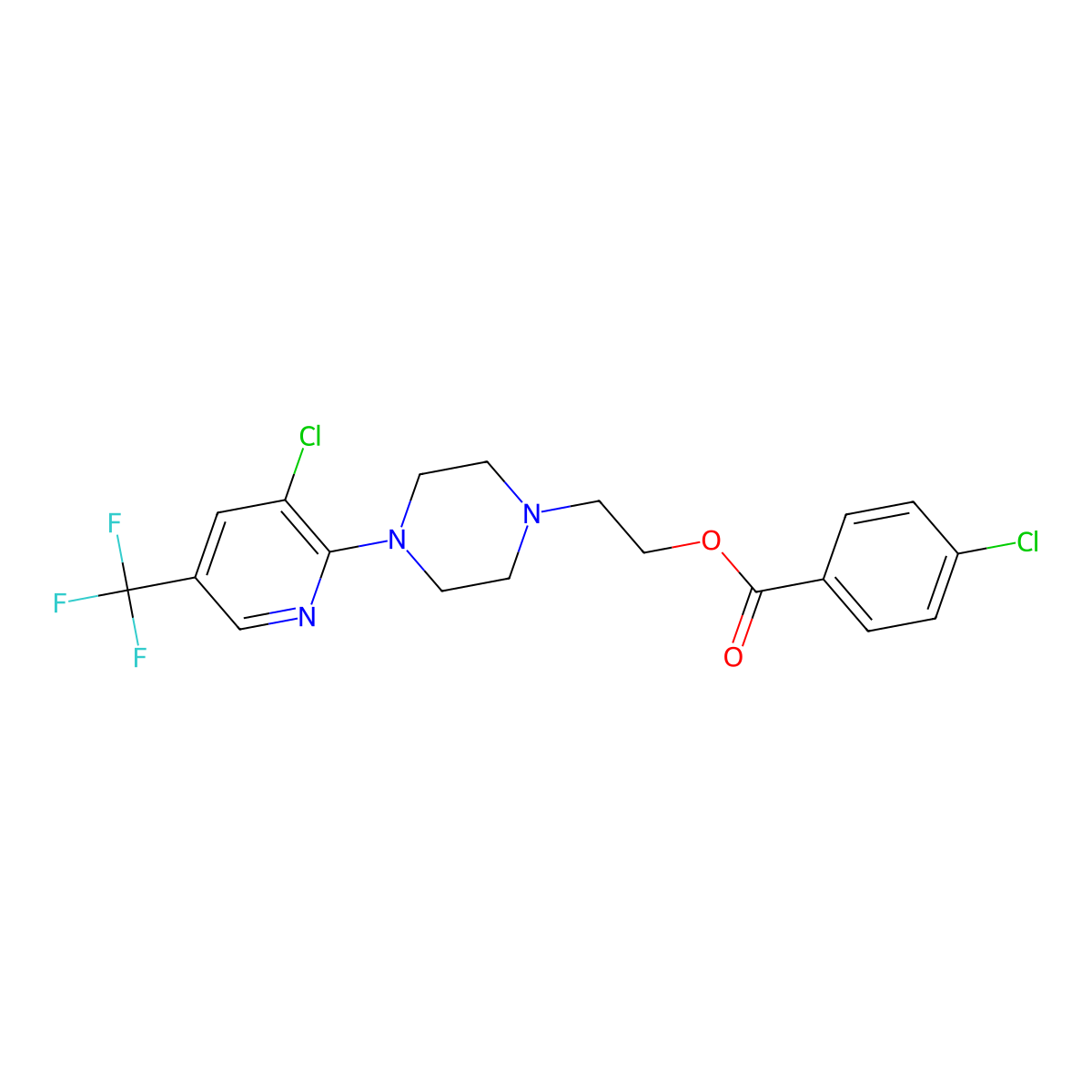 2-{4-[3-Chloro-5-(trifluoromethyl)-2-pyridinyl]piperazino}ethyl 4-chlorobenzenecarboxylate molecular structure, CAS 338415-46-6