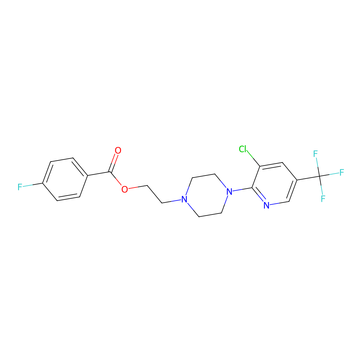 2-{4-[3-Chloro-5-(trifluoromethyl)-2-pyridinyl]piperazino}ethyl 4-fluorobenzenecarboxylate molecular structure, CAS 338415-48-8