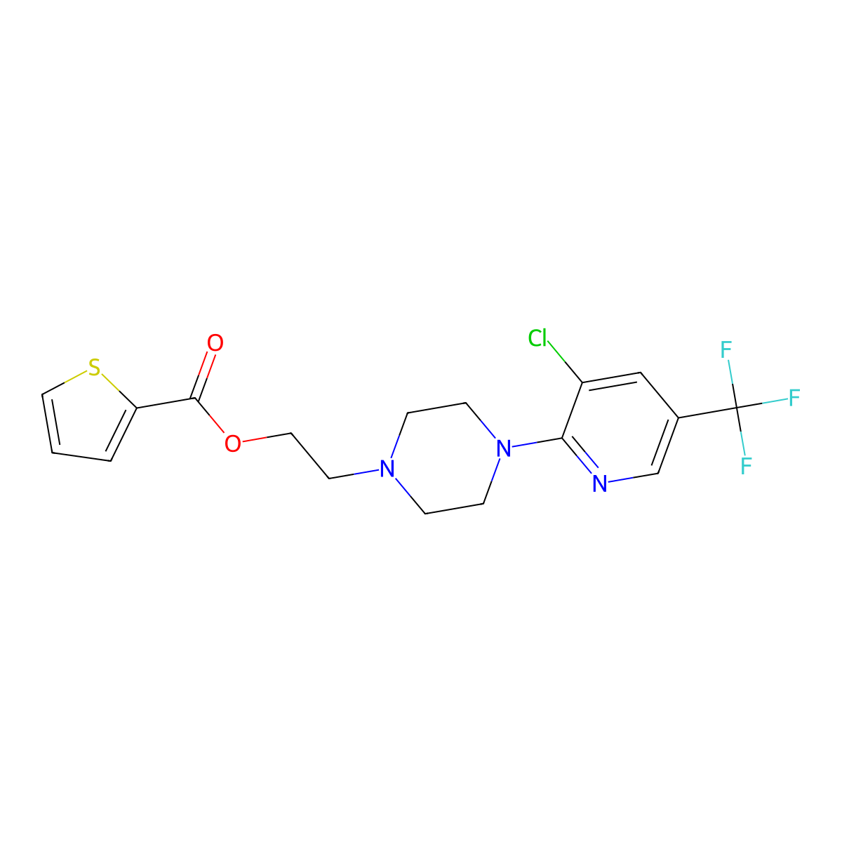 2-{4-[3-Chloro-5-(trifluoromethyl)pyridin-2-yl]piperazin-1-yl}ethyl thiophene-2-carboxylate molecular structure, CAS 338415-52-4