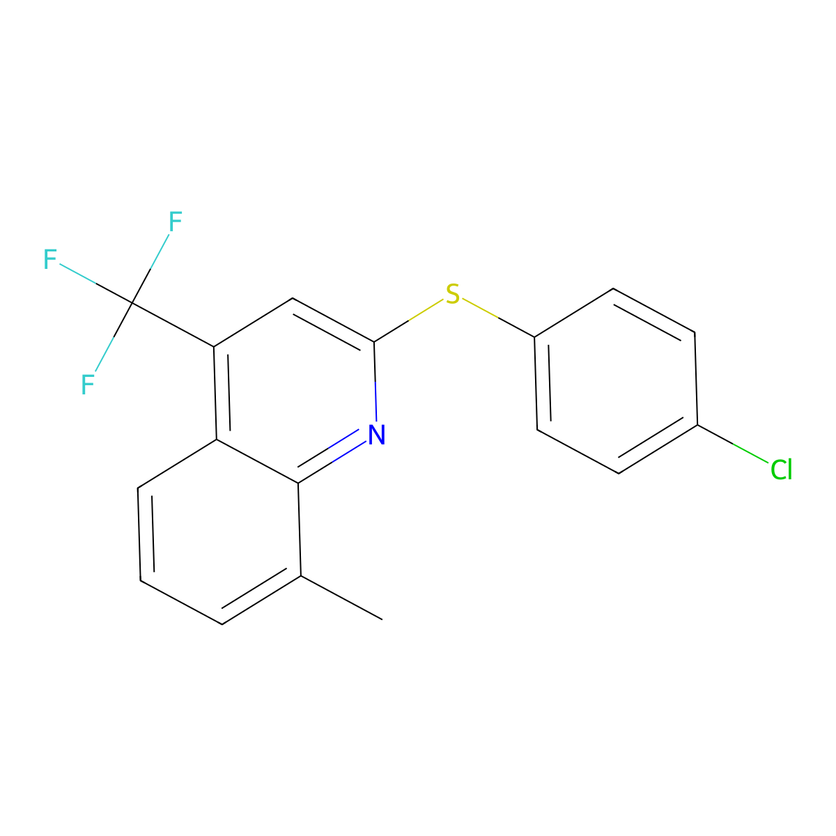 4-Chlorophenyl 8-methyl-4-(trifluoromethyl)-2-quinolinyl sulfide molecular structure, CAS 338415-69-3