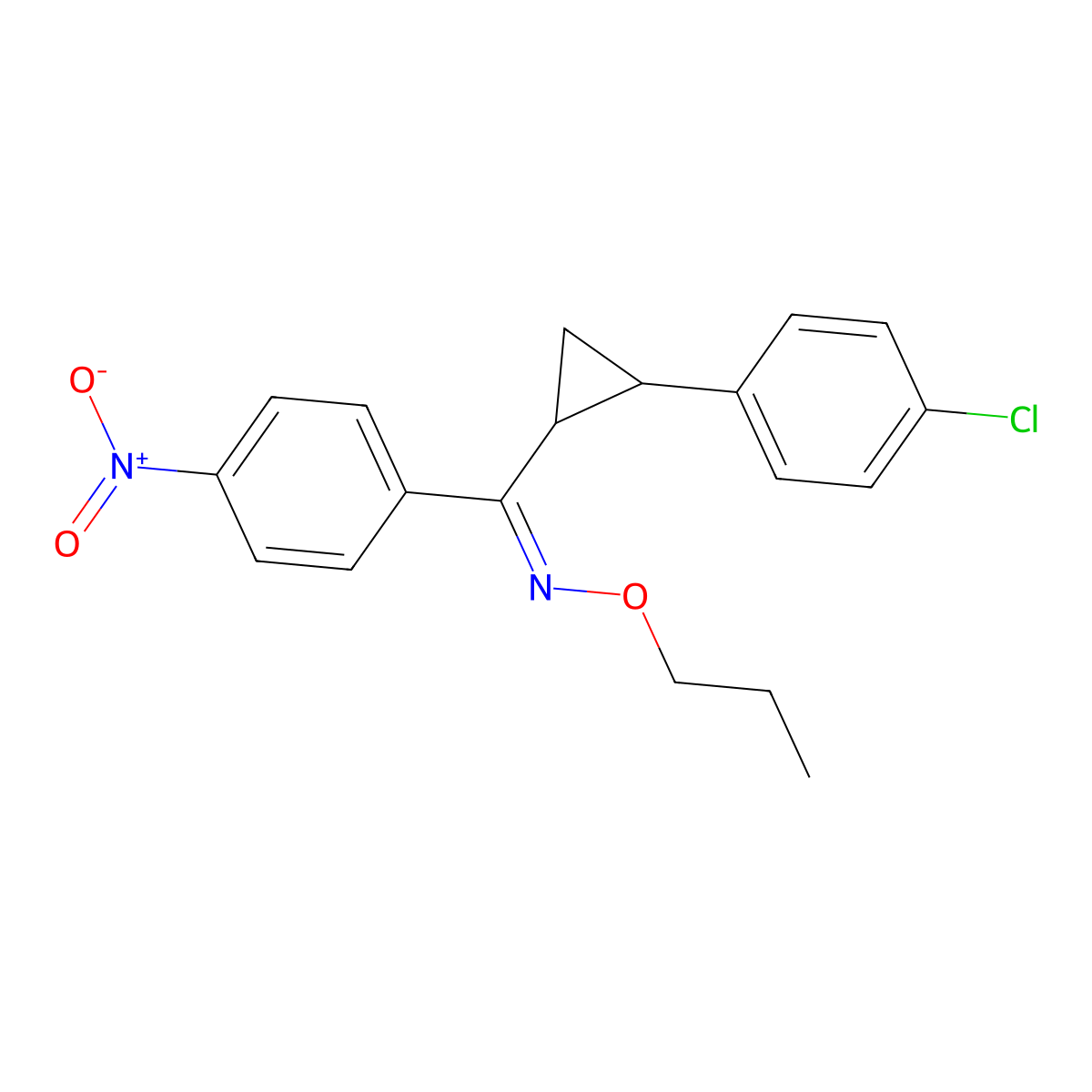[2-(4-chlorophenyl)cyclopropyl](4-nitrophenyl)methanone O-propyloxime molecular structure, CAS 338415-98-8