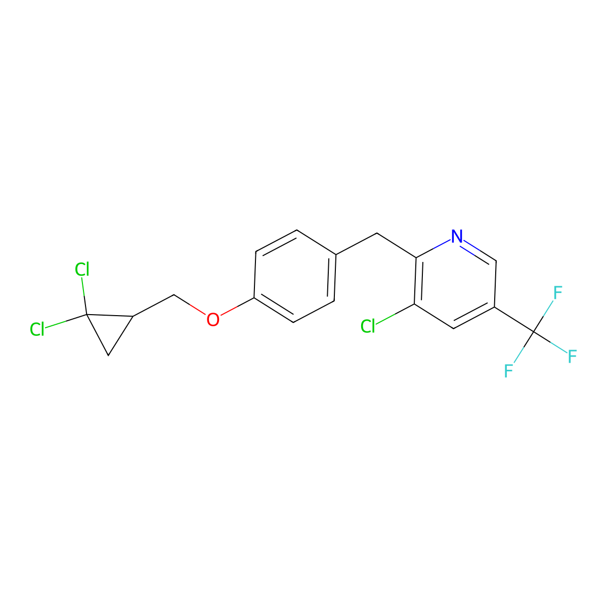3-Chloro-2-{4-[(2,2-dichlorocyclopropyl)methoxy]benzyl}-5-(trifluoromethyl)pyridine molecular structure, CAS 338416-07-2