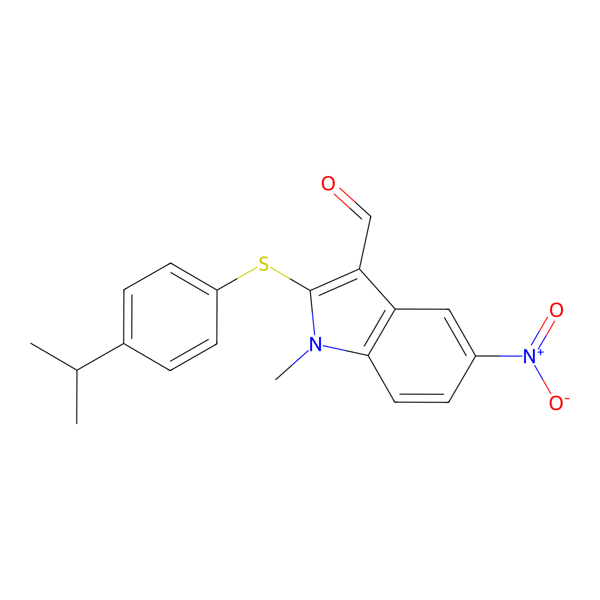 2-[(4-isopropylphenyl)sulfanyl]-1-methyl-5-nitro-1H-indole-3-carbaldehyde molecular structure, CAS 338416-13-0